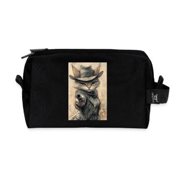 Cat Cowboy - Recycled Toiletry Zip Bag - black - Front