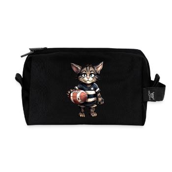 Chat Joueur de Rugby - Trousse de toilette en tissu recyclé - noir - Devant