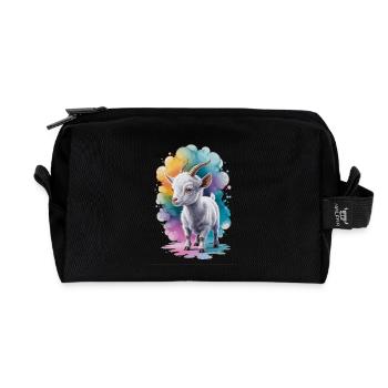 Colorful Baby Goat – Cute & Playful Design - Recycled Toiletry Zip Bag - black - Front