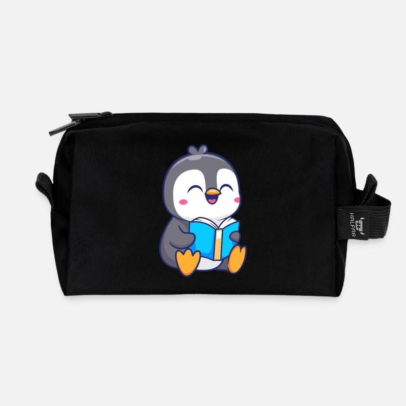Entzückendes Pinguin-Lesebuch-Design - Recycelte Kulturtasche - Schwarz