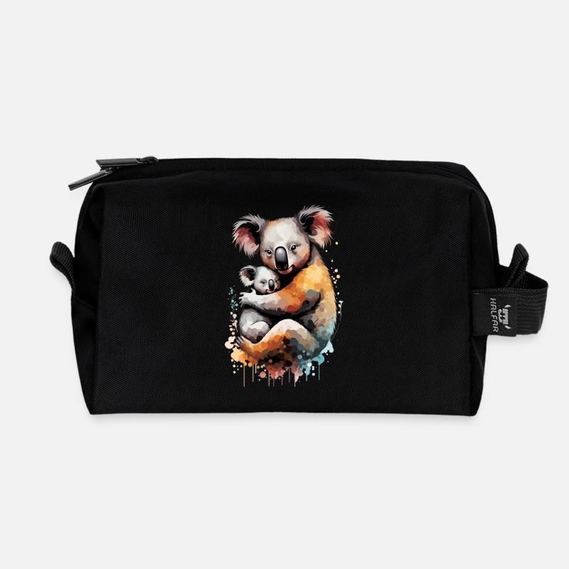 Aquarell-Koala mit Baby - Recycelte Kulturtasche - Schwarz