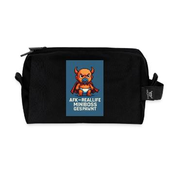 Reallife Miniboss – Retro Pixel Art - Recycled Toiletry Zip Bag - black - Front