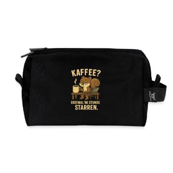 Kaffee? Erstmal ’ne Stunde starren Müdes Hörnchen - Recycelte Kulturtasche - Schwarz - Vorne