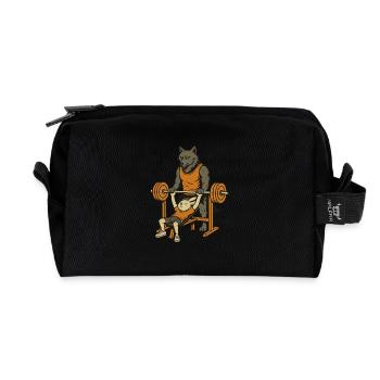 Lapin et loup dans la salle de sport - Trousse de toilette en tissu recyclé - noir - Devant