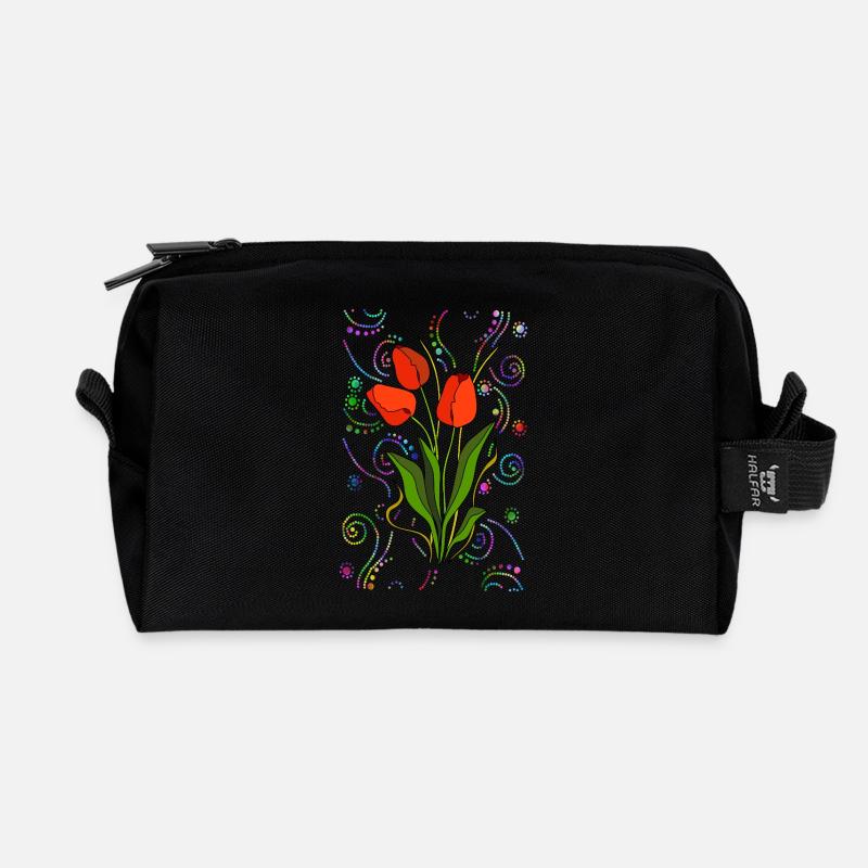 Blumen - Recycelte Kulturtasche - Schwarz
