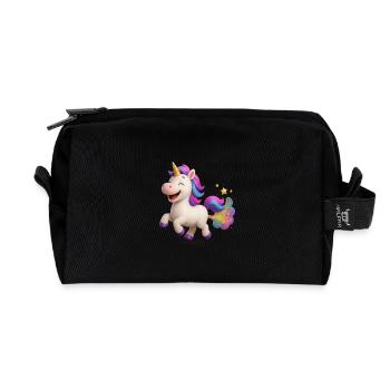 Bund glitzerndes und pupsendes Einhorn - Recycelte Kulturtasche - Schwarz - Vorne