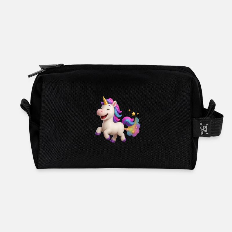 Bund glitzerndes und pupsendes Einhorn - Recycelte Kulturtasche - Schwarz