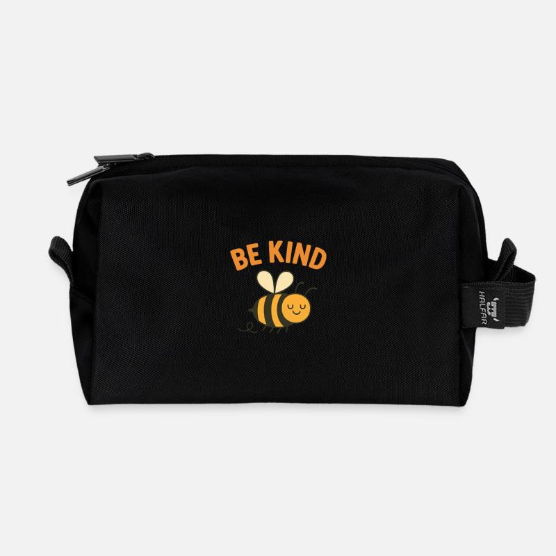 Be Kind – Süßes Bienen Design - Recycelte Kulturtasche - Schwarz