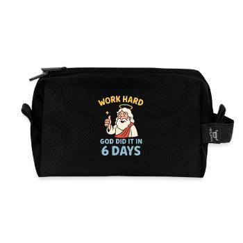 work hard - god did it in 6 days - Recycelte Kulturtasche - Schwarz - Vorne
