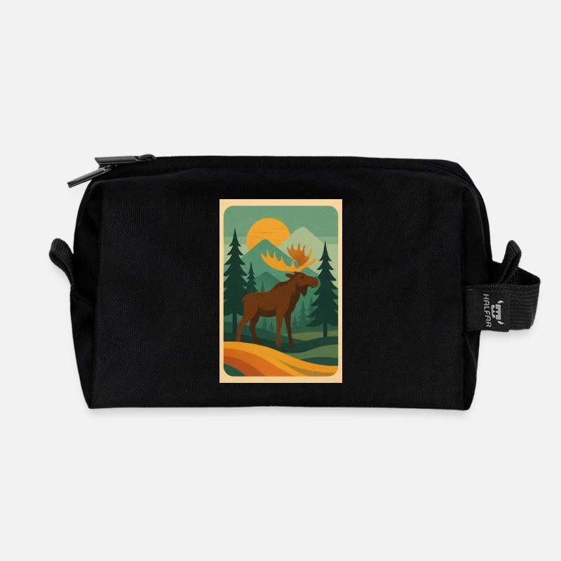 Majestic Moose – Retro Wilderness Vibes - Recycled Toiletry Zip Bag - black