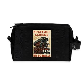 BR 50 Steam Locomotive Power on Rail Rolls - Recycled Toiletry Zip Bag - black - Front