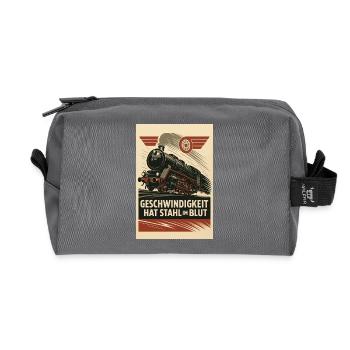 Railway, steam locomotive, speed, steel in the blood - Recycled Toiletry Zip Bag - anthracite - Front