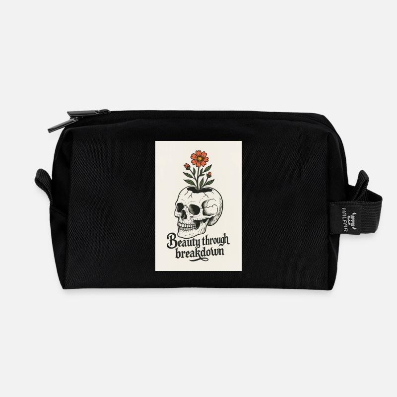 Blumenschädel Künstlerisches Design - Recycelte Kulturtasche - Schwarz