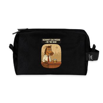 Horse in Bar Saying - Recycled Toiletry Zip Bag - black - Front