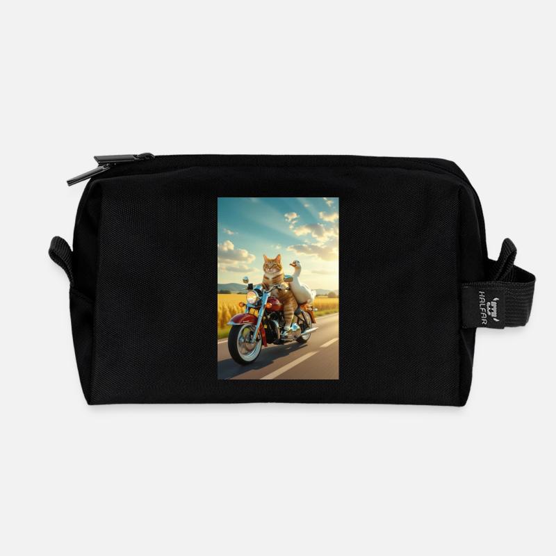 Katze und Gans auf einem Motorrad - Recycelte Kulturtasche - Schwarz