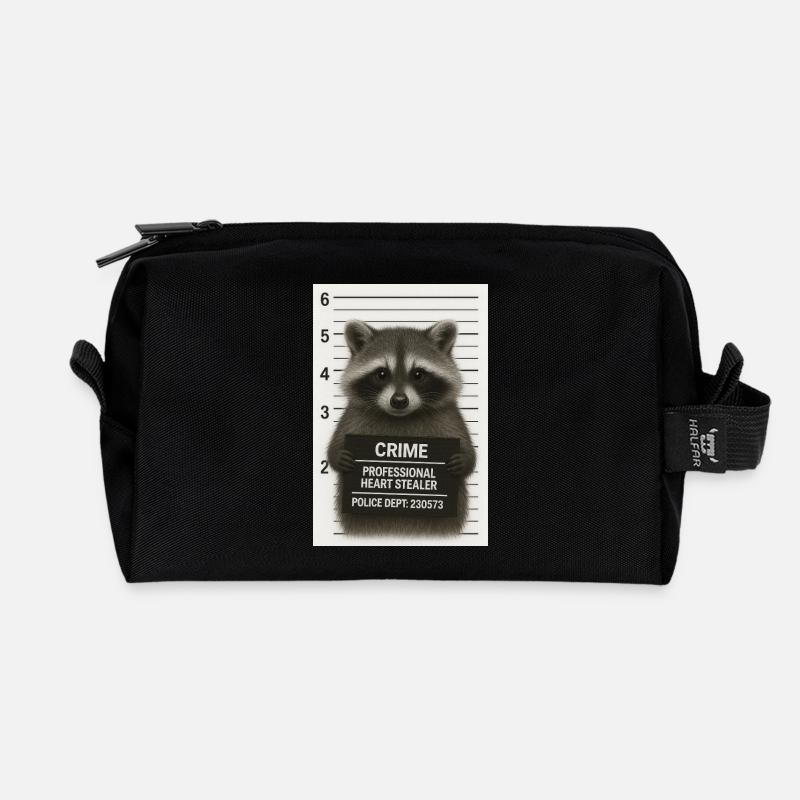 Waschbär – Herzklau mit System - Recycelte Kulturtasche - Schwarz