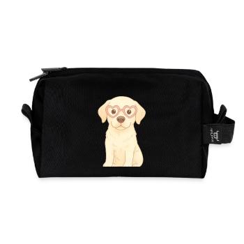 Chien joueur avec des lunettes en forme de cœur - Trousse de toilette en tissu recyclé - noir - Devant