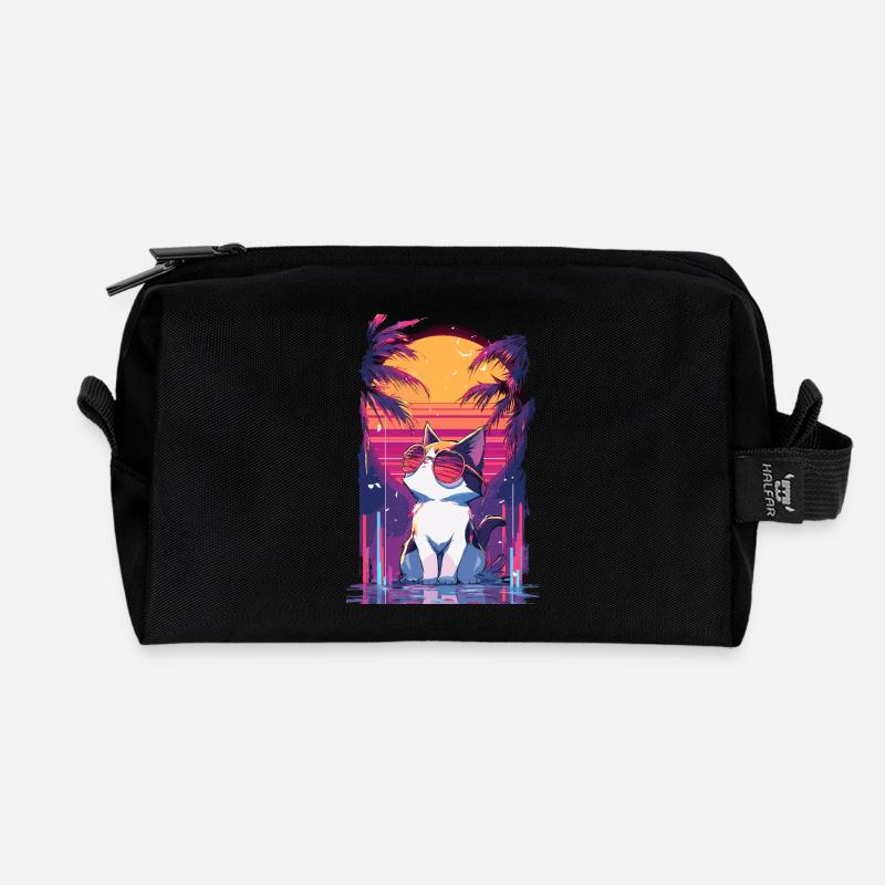 Cats Neon Sunset - Recycled Toiletry Zip Bag - black