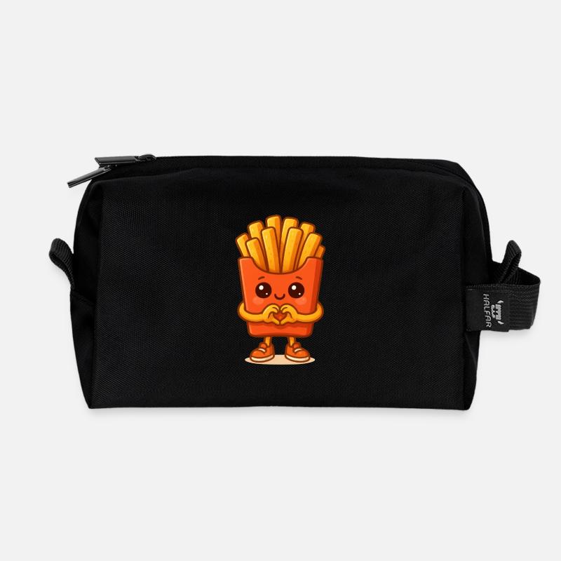 Kawaii Pommes Herz-Charakter - Recycelte Kulturtasche - Schwarz