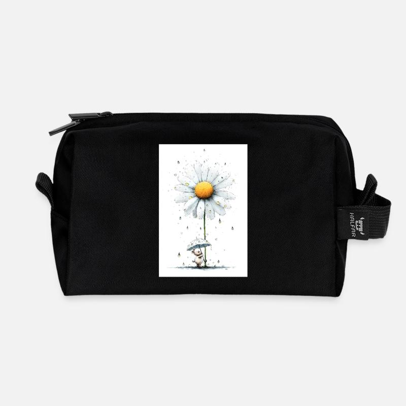 Daisy Bear with Umbrella - Recycled Toiletry Zip Bag - black