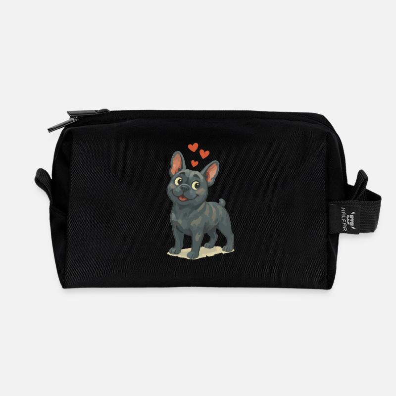 Verliebte Bulldogge Cartoon Herzen - Recycelte Kulturtasche - Schwarz