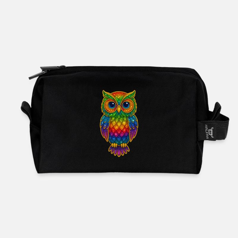 Regenbogen Eulen Glitzerkunst - Recycelte Kulturtasche - Schwarz