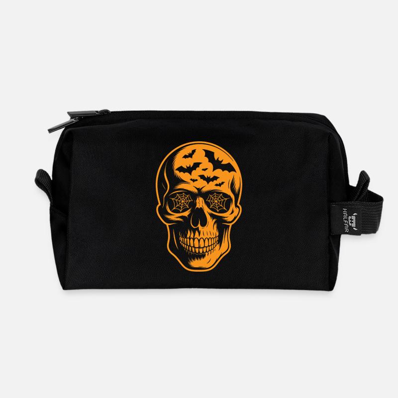 Spinnennetz Totenschädel Halloween - Recycelte Kulturtasche - Schwarz