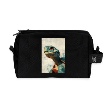 Illustration of a turtle - Recycled Toiletry Zip Bag - black - Front