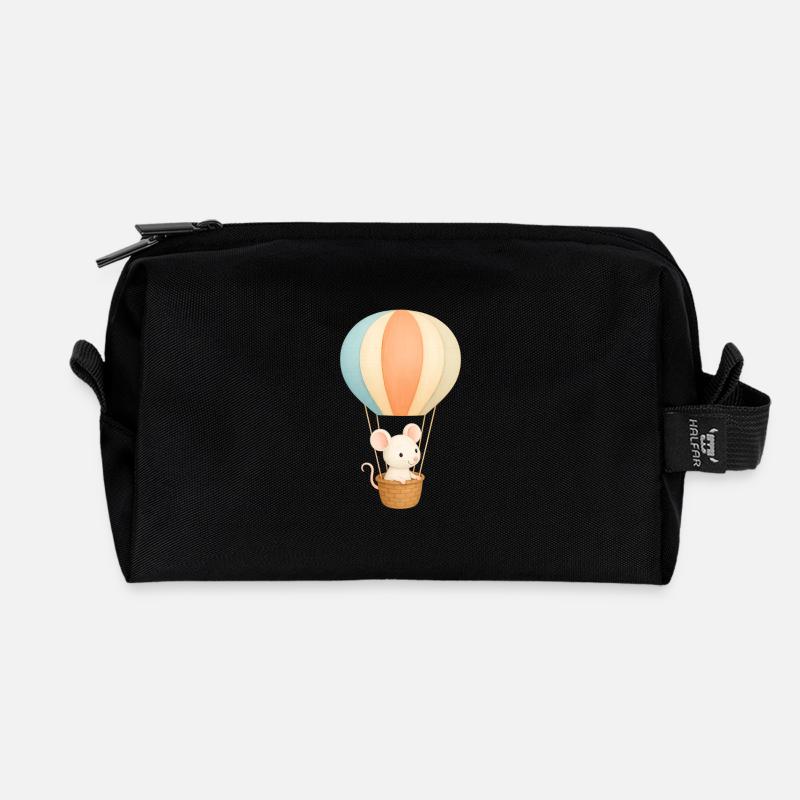 Pastellmaus im Heißluftballon - Recycelte Kulturtasche - Schwarz