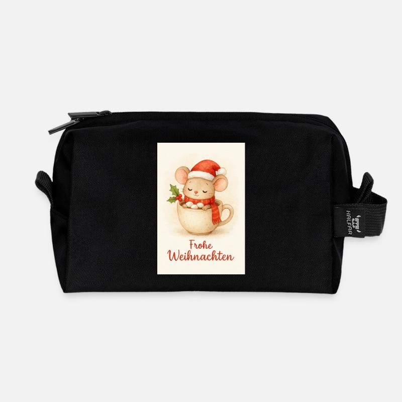 Kuschelmaus in Weihnachtstasse - Recycelte Kulturtasche - Schwarz