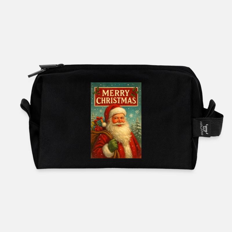 Vintage Weihnachtsmann und Geschenke - Recycelte Kulturtasche - Schwarz
