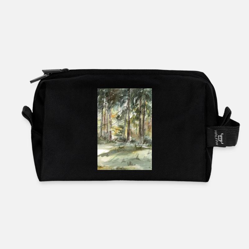 Waldlicht Im Aquarellwald - Recycelte Kulturtasche - Schwarz