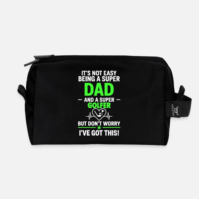 Herz + Golf – Super Papa Golfer - Recycelte Kulturtasche - Schwarz