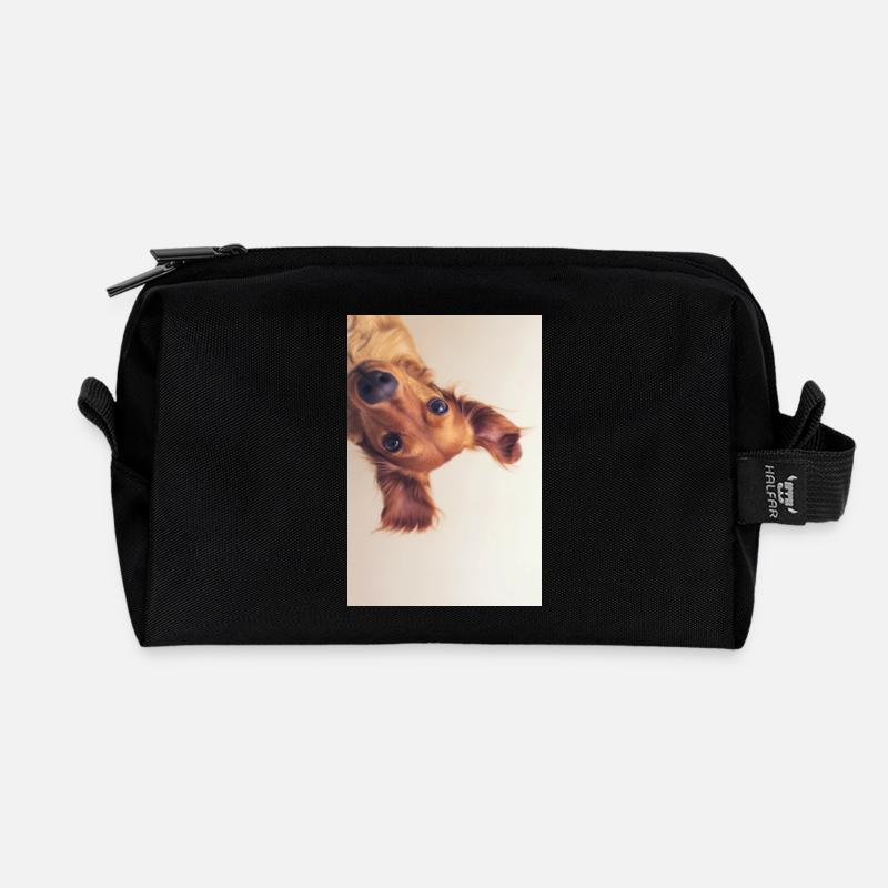 Curious Pup Portrait - Recycled Toiletry Zip Bag - black