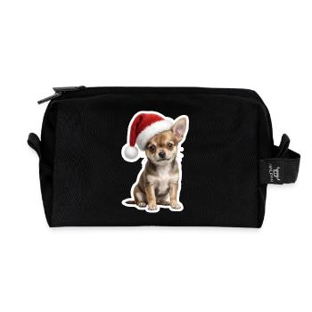 Chihuahua puppy with Christmas hat - Recycled Toiletry Zip Bag - black - Front