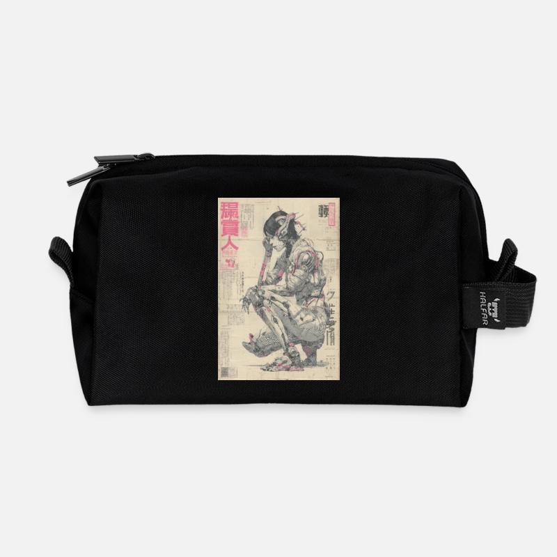 Mecha Ukiyoe Neon-Druck - Recycelte Kulturtasche - Schwarz