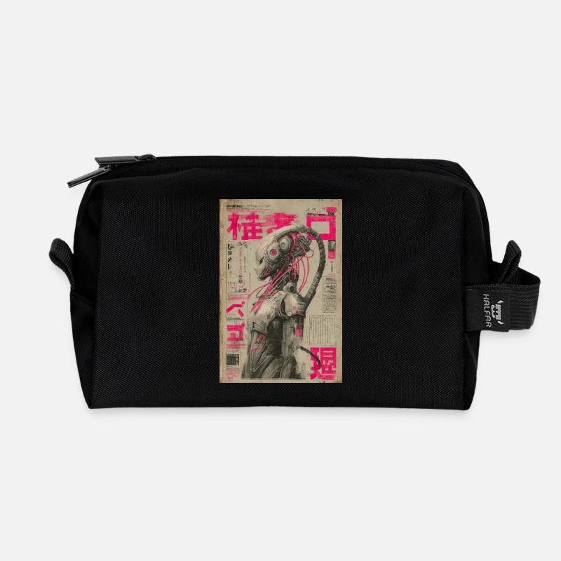Neon-Mecha unter rosa japanischen Nachrichten - Recycelte Kulturtasche - Schwarz