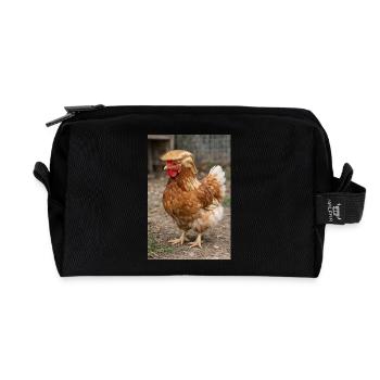 Chicken with Hair Retro - Recycled Toiletry Zip Bag - black - Front