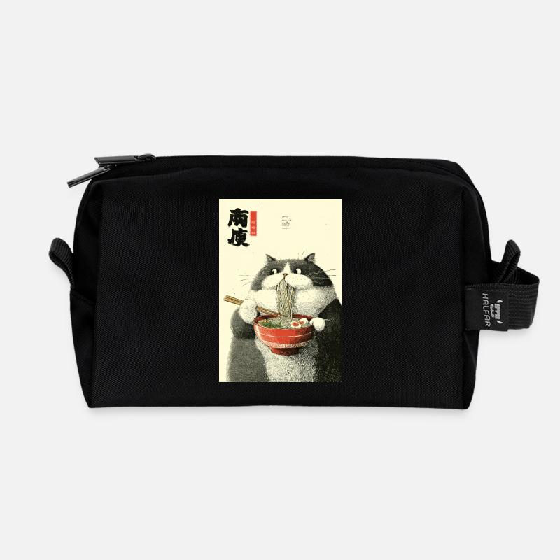 Mondbeschienene Katze schlürft Ramen - Recycelte Kulturtasche - Schwarz
