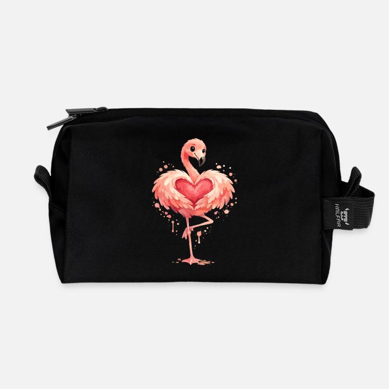 Flamingo mit Herz | Niedliches Rosa Tier Geschenk - Recycelte Kulturtasche - Schwarz