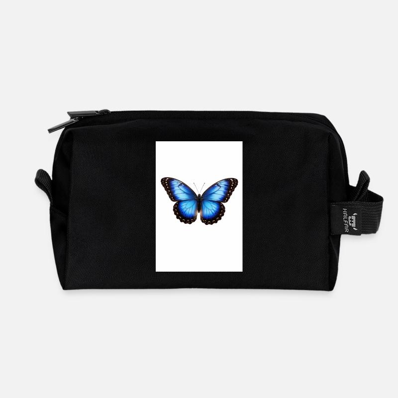 Blauer Schmetterling Flügel - Recycelte Kulturtasche - Schwarz