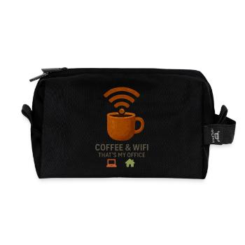 café wifi "Voici mon bureau" Télétravail - Trousse de toilette en tissu recyclé - noir - Devant