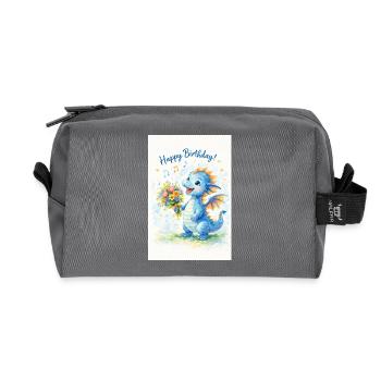 Blauer Drache mit Blumenstrauß - Recycelte Kulturtasche - Anthrazit - Vorne