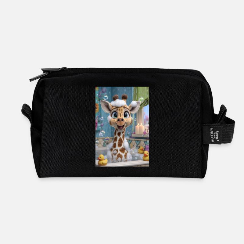 Schaumbad-Giraffen-Zauber - Recycelte Kulturtasche - Schwarz