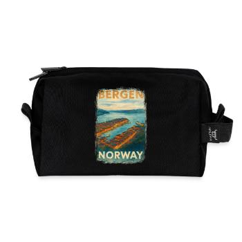 Bergen Norvège – Affiche de voyage vintage aquarelle - Trousse de toilette en tissu recyclé - noir - Devant
