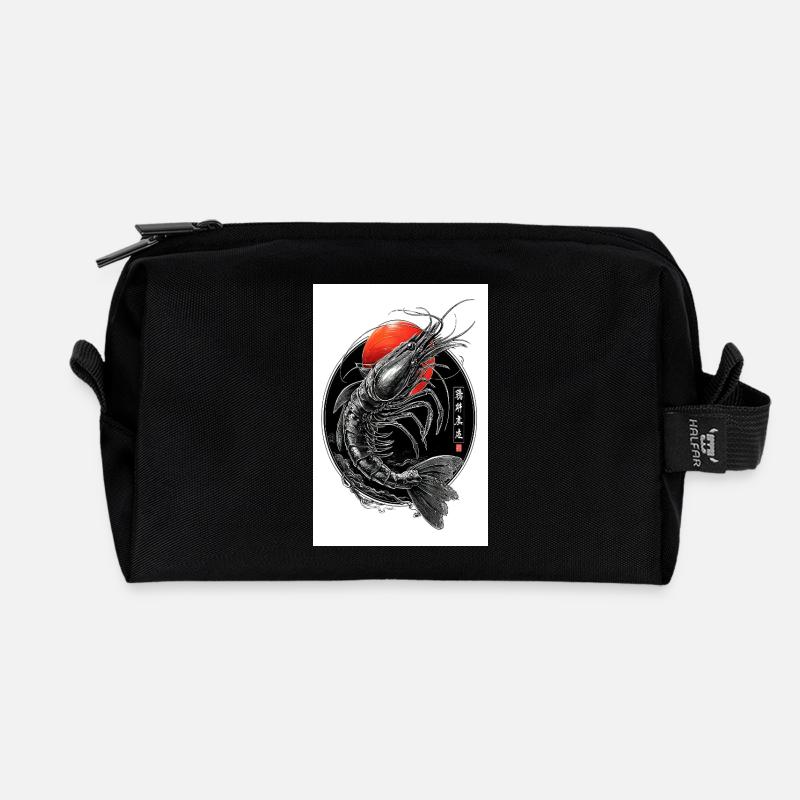 Crimson Ink Shrimp im Kreis - Recycelte Kulturtasche - Schwarz