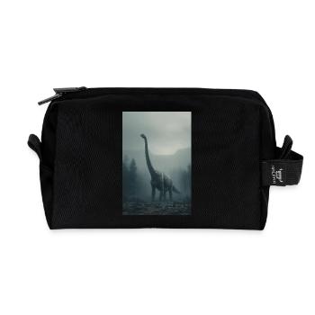 Dinosaur in Foggy Forest Dawn - Recycled Toiletry Zip Bag - black - Front