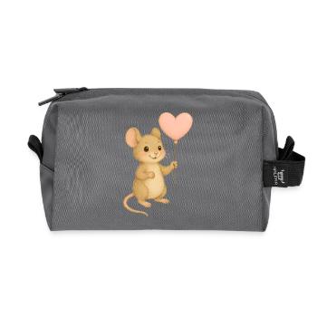 Mouse with heart balloon - Recycled Toiletry Zip Bag - anthracite - Front