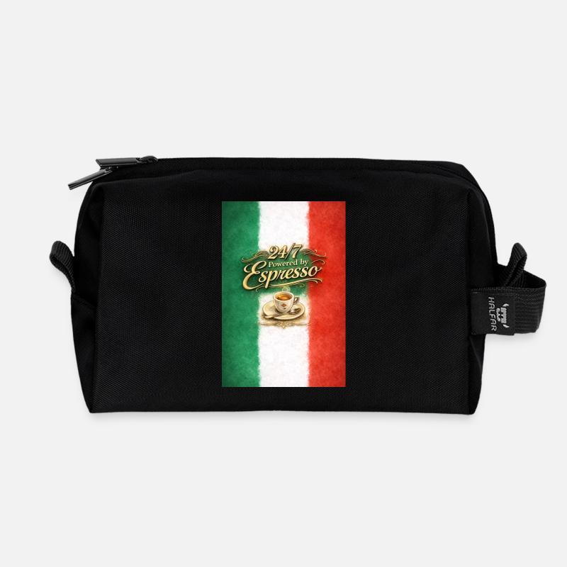 24/7 Espresso Kraft Italiens Flagge - Recycelte Kulturtasche - Schwarz
