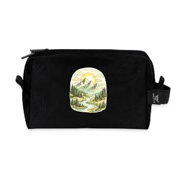 Mountain panorama morning light forest river - Recycled Toiletry Zip Bag - black - Front